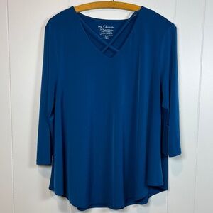 by Chico's Blue Knit Tunic Top 3/4 Sleeves sz 2 (Large) Soft Casual Chic